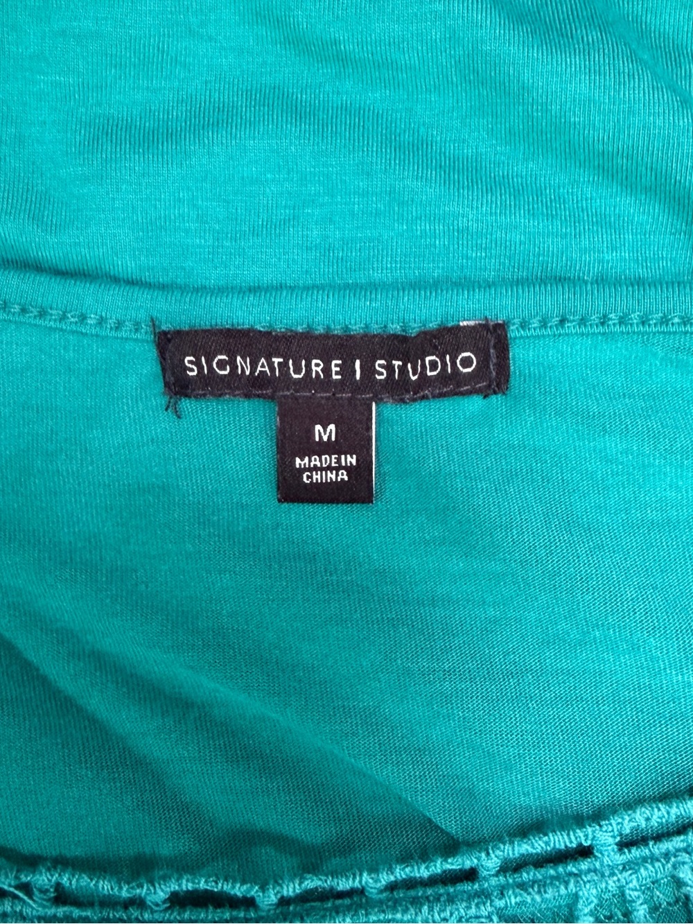 Signature Studio Teal Crochet Lace Fringe Boho Tunic Top M - Picture 9 of 11